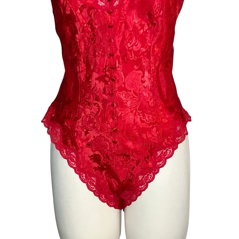 Vintage Victoria’s Secret Gold Label red floral damask satin & lace robe and ted - Picture 9 of 16